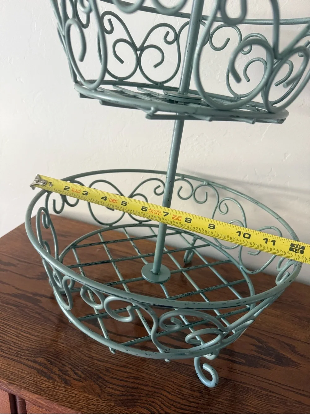 2-Tier Metal Stand | Distressed Blue | Rustic Cottage Decor